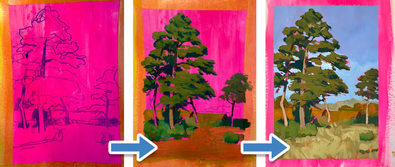 After Work: Neon trifft Natur - Gouache und Acryl auf Neongrund